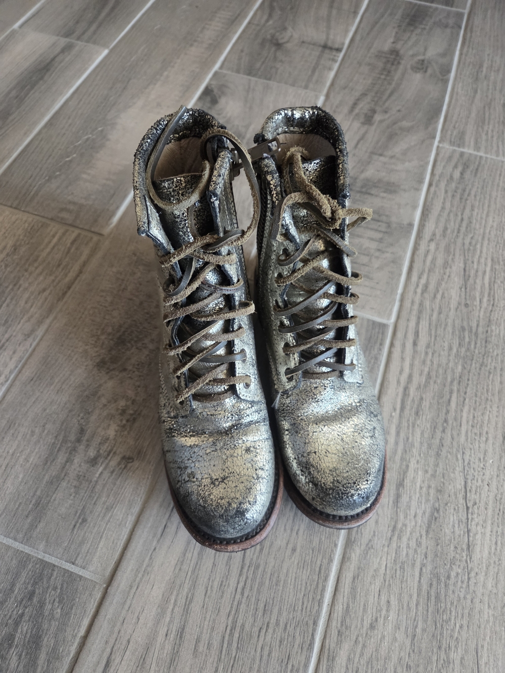 Freebird by Steven Metallic Gold Lace-Up Combat Boots with Black Accents